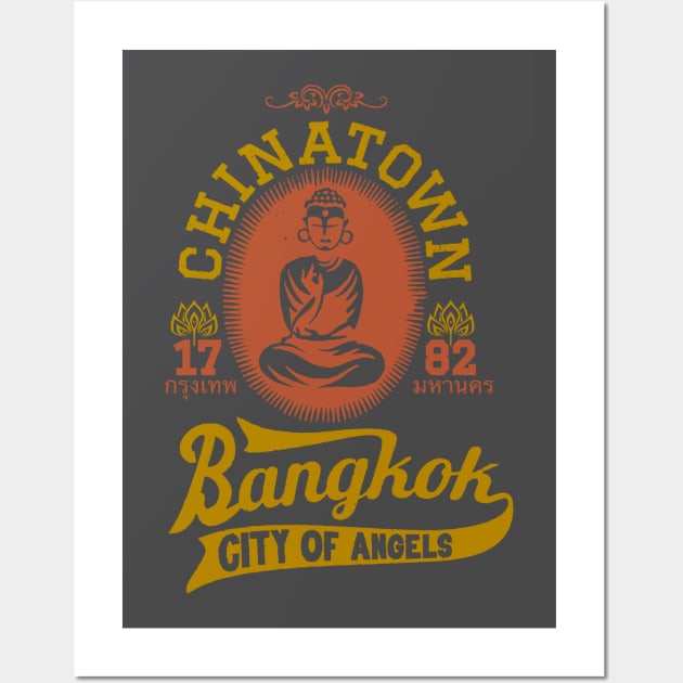 Vintage Bangkok Buddha Logo - Retro Thai Shirt Design Wall Art by Boogosh